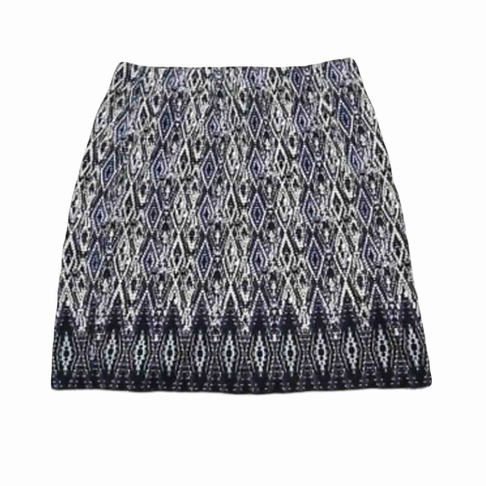 J. Jill Aztec Southwestern Blue Tan Pull-On Boho Print Stretch Skirt Size LP